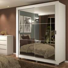 Guarda-Roupa Solteiro Madesa Dallas Plus 2 Portas de Correr de Espelho 4 Gavetas com Pés - Branco