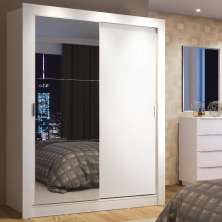Guarda-Roupa Solteiro Madesa Denver 2 Portas de Correr com Espelho - Branco