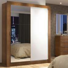Guarda-Roupa Solteiro Madesa Denver 2 Portas de Correr com Espelho - Rustic/Branco