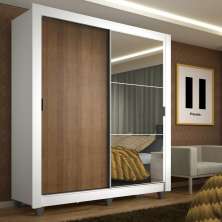 Guarda-Roupa Solteiro Madesa Denver 2 Portas de Correr com Espelho com Pés - Branco/Rustic