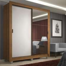 Guarda-Roupa Solteiro Madesa Denver 2 Portas de Correr com Espelho com Pés - Rustic/Branco