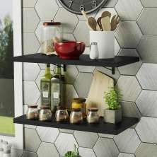 Kit 2 Prateleiras Suspensas para Cozinha Madesa 60 cm com Mão Francesa - Preto