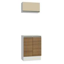 Kit Armário de Cozinha 60 cm 100% MDF 2 Portas e 1 Suspensa Com Tampo Branco/Rustic/Crema Smart Madesa
