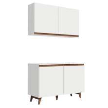 Kit Armário de Cozinha Aéreo e Balcão Gabinete de Pia 120 cm Branco Reims Madesa