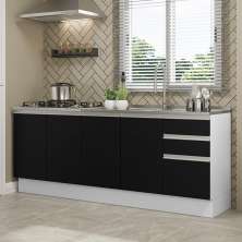 Kit com 2 Balcões de Cozinha Madesa Glamy 4 Portas 3 Gavetas (Sem Tampo e Pia) - Branco/Preto