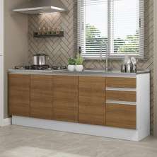 Kit com 2 Balcões de Cozinha Madesa Glamy 4 Portas 3 Gavetas (Sem Tampo e Pia) - Branco/Rustic