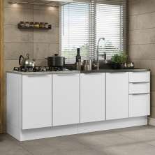 Kit com 2 Balcões de Cozinha Madesa Lux 4 Portas 3 Gavetas (Sem Tampo e Pia) - Branco/Branco Veludo