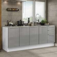 Kit com 2 Balcões de Cozinha Madesa Lux 4 Portas 3 Gavetas (Sem Tampo e Pia) - Branco/Cinza