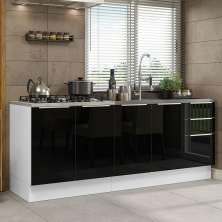 Kit com 2 Balcões de Cozinha Madesa Lux 4 Portas 3 Gavetas (Sem Tampo e Pia) - Branco/Preto