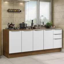 Kit com 2 Balcões de Cozinha Madesa Lux 4 Portas 3 Gavetas (Sem Tampo e Pia) - Rustic/Branco Veludo