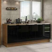 Kit com 2 Balcões de Cozinha Madesa Lux 4 Portas 3 Gavetas (Sem Tampo e Pia) - Rustic/Preto