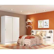 Quarto Completo com Guarda Roupa Luke e Cabeceira com 2 Mesas Laterais Madesa - Branco