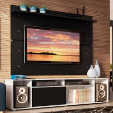 Rack Madesa Cancun e Painel para TV até 65 Polegadas - Branco/Preto/Preto