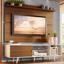 Rack Madesa Dubai e Painel para TV até 65 Polegadas com Pés - Branco/Rustic 9B6E