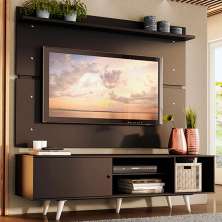 Rack Madesa Dubai e Painel para TV até 65 Polegadas com Pés - Preto/Branco