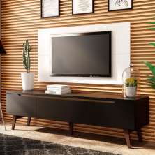 Rack Madesa Reims e Painel para TV até 55 Polegadas 2 Portas e 1 Gaveta - Preto/Branco