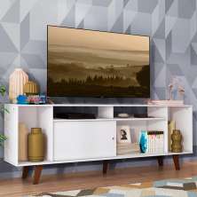 Rack para TV até 65 Polegadas Madesa Cancun com Pés - Branco/Rustic/Branco