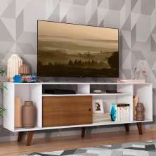Rack para TV até 65 Polegadas Madesa Cancun com Pés - Branco/Rustic/Rustic