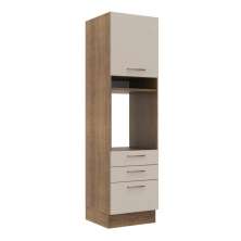 Torre Quente Armário de Cozinha 60 cm 1 Porta 3 Gavetas Rustic/Crema Agata Madesa