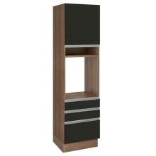 Torre Quente Armário de Cozinha 60 cm 1 Porta 3 Gavetas Rustic/Preto Glamy Madesa