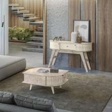 Conjunto Aparador Estoril com Mesa de Centro Indianápolis Calacata/Off White Madetec