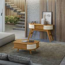 Conjunto Aparador Estoril com Mesa de Centro Indianápolis Naturale/Off White Madetec