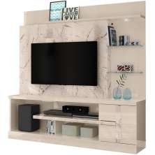 Home Theater para Tv de 55" c/ 2 Prateleiras e Led Aline Calacata/Off White