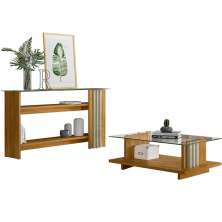 Kit Aparador para Sala e Mesa de Centro Tampo de Vidro Foz Cumaru/Opala