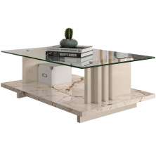 Mesa de Centro Tampo Vidro Retangular Foz Calacata/Off White