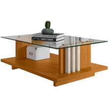 Mesa de Centro Tampo Vidro Retangular Foz Cinamomo/Off White