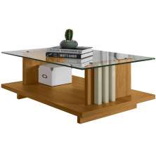 Mesa de Centro Tampo Vidro Retangular Foz Cumaru/Opala