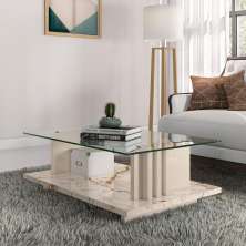 Mesa de Centro com Vidro Parma Calacata Off-White