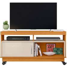 Rack Bancada Abel 1 Porta de Correr Para Tv de 50" Polegadas Cinamomo/Off White