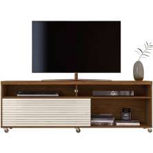 Rack Bancada Foz 2 Portas Rodízios TV até 75 Polegadas  Naturale/Off White
