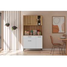 Armário De Cozinha Multiuso Branco Espaçoso Com 4 Portas e Cristaleira Luxo Vp