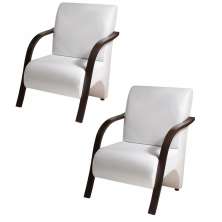 Kit 2 Poltronas Para Sala de Espera Recepção Branco Em Courino Com Braços de Madeira Decorativa Confortável Até 120 kg - PCM