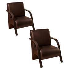 Kit 2 Poltronas Para Sala de Espera Recepção Marrom Em Courino Com Braços de Madeira Decorativa Confortável Até 120 kg - PCM