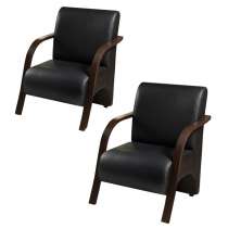 Kit 2 Poltronas Para Sala de Espera Recepção Preto Em Courino Com Braços de Madeira Decorativa Confortável Até 120 kg - PCM