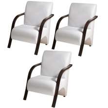 Kit 3 Poltronas Para Sala de Espera Recepção Branco Em Courino Com Braços de Madeira Decorativa Confortável Até 120 kg - PCM