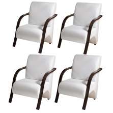Kit 5 Poltronas Para Sala de Espera Recepção Branco Em Courino Com Braços de Madeira Decorativa Confortável Até 120 kg - PCM