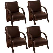 Kit 5 Poltronas Para Sala de Espera Recepção Marrom Em Courino Com Braços de Madeira Decorativa Confortável Até 120 kg - PCM