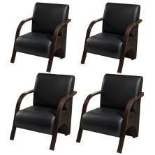 Kit 5 Poltronas Para Sala de Espera Recepção Preto Em Courino Com Braços de Madeira Decorativa Confortável Até 120 kg - PCM