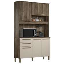 Kit Armário De Cozinha Compacta Preto com Marrom Multiuso Espaçoso Com 5 Portas 2 Gavetas 1,20 Luxo Pm
