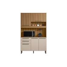 Kit Armário De Cozinha Compacta Ripado Arenas Multiuso Espaçoso Com 5 Portas 2 Gavetas 1,20 Luxo Pm