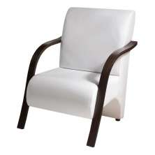 Poltrona Para Sala de Espera Recepção Branco Em Courino Com Braços de Madeira Decorativa Confortável Até 120 kg - PCM