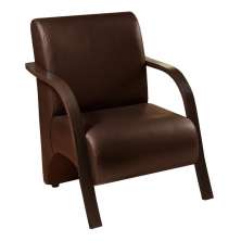 Poltrona Para Sala de Espera Recepção Marrom Em Courino Com Braços de Madeira Decorativa Confortável Até 120 kg - PCM
