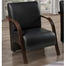 Poltrona Para Sala de Espera Recepção Preta Em Courino Com Braços de Madeira Decorativa Confortável Até 120 kg - PCM
