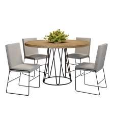 Conjunto Sala de Jantar Mesa 110cm Mdf Bp com 4 Cadeiras Dubai Mais Decor Linho Cinza Claro/Preto Fosco/Siena