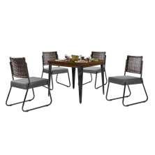 Conjunto Sala de Jantar Mesa Espanha 90cm com 4 Cadeiras em Aço e Junco Madri Mais Decor Linho Cinza/Mocaccino/Grafite/Junco Carvalho