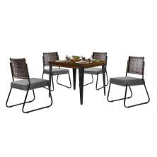 Conjunto Sala de Jantar Mesa Espanha 90cm com 4 Cadeiras em Aço e Junco Madri Mais Decor Linho Cinza/Mocaccino/Preto/Junco Carvalho